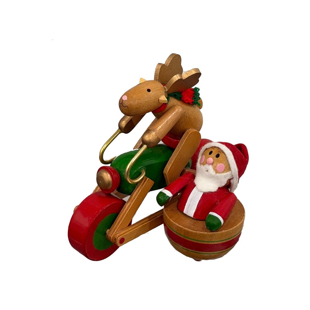 Santa and Reindeer Riding Motorcycle Wood 6" Wide 1990 Dakin San Francisco Co.